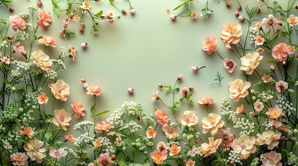 Wall Mural - A soft pastel background with delicate flowers framing the edges, ideal for a celebration announcement. - Event decoration background