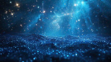 Blue Abstract Background With Blurry Lights -  Within this digital realm, glowing blue particles ascend, forming abstract waves of ethereal motion.