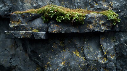 Wall Mural - An abstract scene of moss-covered rocks, highlighting the contrast between jagged rock surfaces and soft green moss, rich earthy hues, high contrast, hd quality, soft glow, mesmerizing.