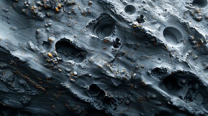 Wall Mural - An abstract scene of volcanic rock, highlighting rugged and porous texture, unique holes, rough surface created by cooling lava, dark earthy tones, high contrast, hd quality, soft glow.