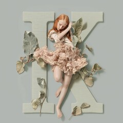 Wall Mural - Alphabet Art Letter K with a woman Portrait