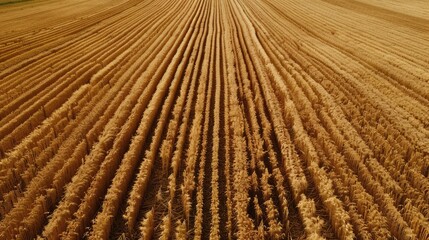Wall Mural - Aerial view of a wheat field with rows of wheat