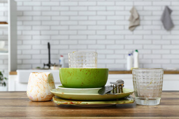 Wall Mural - Dirty dishes on table in kitchen