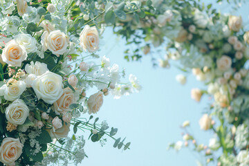 Wall Mural - a bouquet of white roses and other colorful roses with a wedding and spring theme