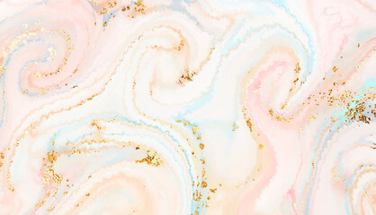 Wall Mural - Modern liquid marble painting background design with swirl waves and gold sequins.