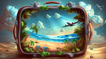 Wall Mural - A suitcase with a beach scene on it