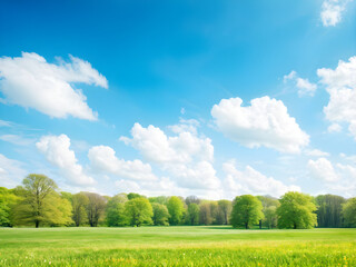 Wall Mural - beautiful blurred background image of spring nature with a neatly trimmed lawn surrounded by trees a