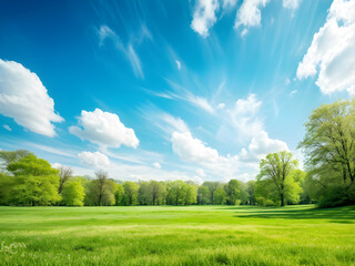 Wall Mural - beautiful blurred background image of spring nature with a neatly trimmed lawn surrounded by trees a