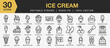 © spacepixel - Set of 30 Ice Cream icon set. Editable Stroke Icon Collection. Includes cone ice cream, ice cream sandwich, wafle cone, gelato and More. Outline icons vector collection.