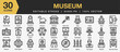 © spacepixel - Set of 30 Museum icon set. Editable Stroke Icon Collection. Includes picture, barrier, tour guid, moai, papyrus and More. Outline icons vector collection.