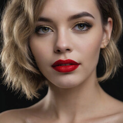 portrait of a woman with red lipstick, beauty, Blonde hair.
