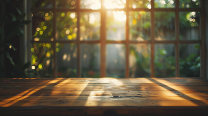 Canvas Print - background of wooden table in front of abstract blur