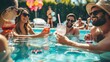 © reels - Friends enjoying a pool party with drinks, laughing and having fun under the sun. Summer vibes and relaxation captured perfectly.