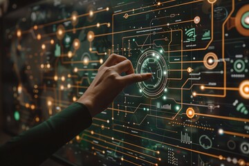 Poster - conceptual image of digital transformation highlighting next-generation technology with abstract ele