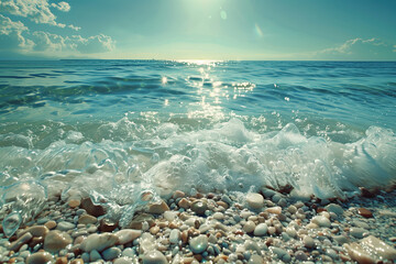 Wall Mural - beautiful landscape photo of a beach on a sunny day
 clear sea in a bright atmosphere has many waves 