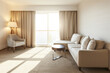 © JuanM - Serene hotel room interiors with natural light and warm tones. Hotel interior design composition with minimal decor.