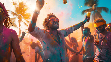 Wall Mural - Face of man with coloured powder at Holi Festival