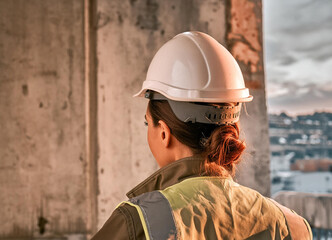 Construction worker head which is wearing the safety helmet.