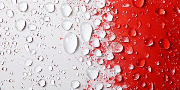 red and White Background with Water Drops on Surface