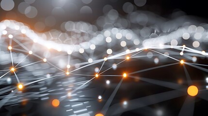 Abstract tech background with glowing white and orange dot connections forming a detailed plexus network