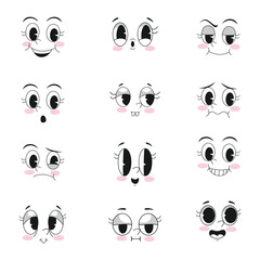 Wall Mural - set of happy cartoon expressions, cute kawaii expressions smile, vector set of beautiful cartoon eyes