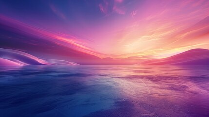Wall Mural - mountains distantly silhouetted, pink-blue sky, white mid-picture clouds