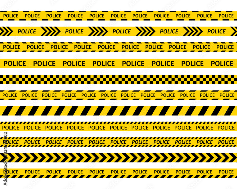 Security Line Ribbons Police yellow tapes. Seamless striped security ribbons. Set warning ...