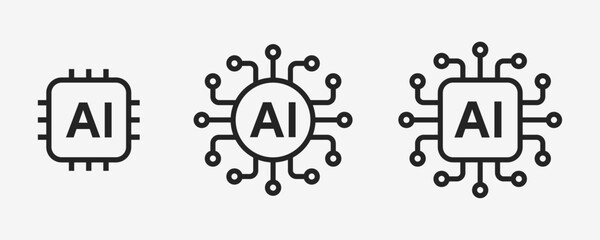 Artificial intelligence AI processor chip vector icon symbol. AI system icon illustration vector