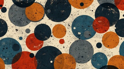 Wall Mural -  A white backdrop features an intricate mosaic of multicolored circles and dots Below, the lower half is adorned with a polka dot design in shades of