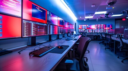 A cyber command center with professionals ensuring secure connections and implementing hacking prevention techniques