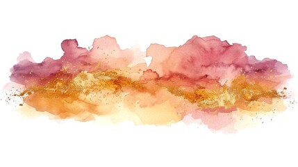 Wall Mural -  A watercolor scene of pink, yellow, and orange ink smatterings against a pristine white backdrop; reserve area for text or title, left side