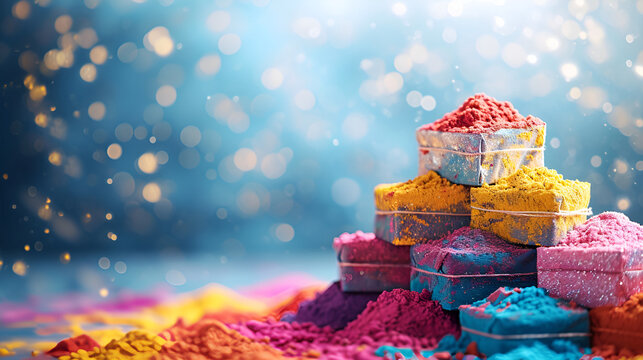 Colorful powder and sand spread out on a table, creating a vivid display.