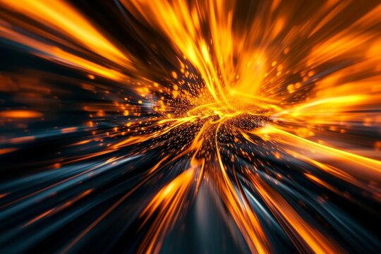 Modern abstract background Black and orange with yellow glowing movement and high-speed light effect, An intense orange light shines brightly in the midst of darkness, AI generated