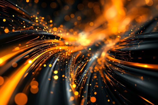 Modern abstract background Black and orange with yellow glowing movement and high-speed light effect, AI generated