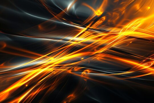 Modern abstract background Black and orange with yellow glowing movement and high-speed light effect, AI generated
