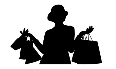 Wall Mural - silhouette of young woman holding paper bags vector illustration