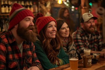 Poster - Group of friends drinking beer and having fun at a bar or pub