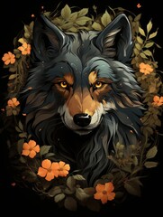  Mystical and Beautiful Wolf T-shirt Design on Black Background T-Shirt