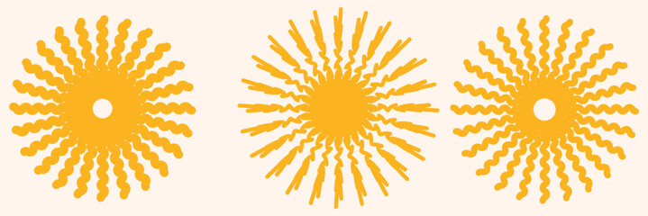 Wall Mural - Groovy retro abstract sun backgrounds. Organic doodle shapes in trendy naïve hippie style. Contemporary poster print banner template. vector illustration in yellow colors