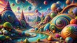 © wasana - A surreal landscape with colorful spirals and geometric shapes , mind expansion, psychedelic, abstract, vivid, imagination, perception, creativity, enlightenment, spiritual, visionary