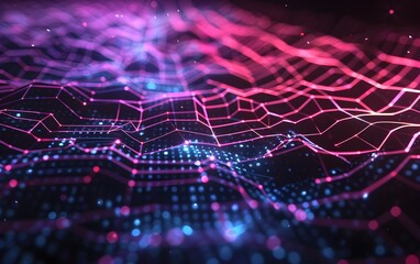 Aufkleber - A dark background with hexagonal grid patterns glowing in neon colors, representing the digital landscape of blockchain technology
