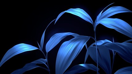 Wall Mural -  A tight shot of a blue plant against black backdrop, illuminated from above and below by independent blue lights