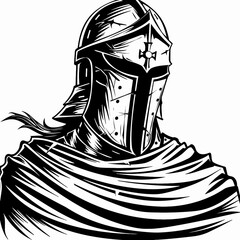 Wall Mural - Medieval Knight Line Art Black And White Illustration