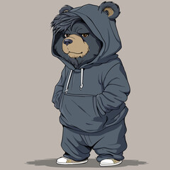 Sticker - Bear Wearing Black Jacket illustration in Emo Style