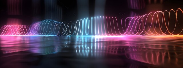 Poster - Vibrant Radio Wave Frequencies Flowing in Colorful Digital Visualization