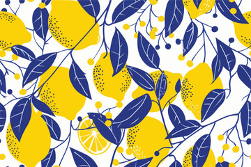 Poster - summer yellow lemon seamless pattern background design