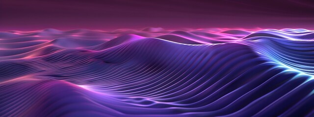 Poster - Ultraviolet Frequency Waves Dynamic 3D Rendered Abstract Background with Flowing Glowing Curves and