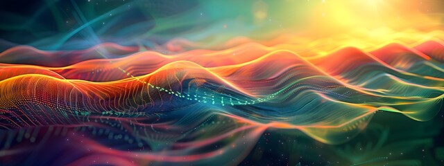 Poster - Mesmerizing Gamma Ray Waves Vibrant Abstract Landscape Depicting Electromagnetic Radiation Phenomena