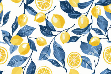 Poster - summer yellow lemon seamless pattern background design