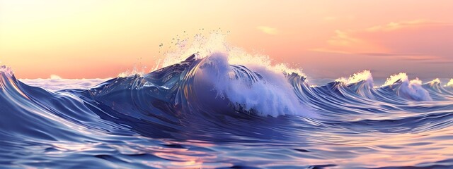 Poster - Captivating Ocean Wave Dynamics at Sunset Showcase Nature s Untamed Power and Beauty